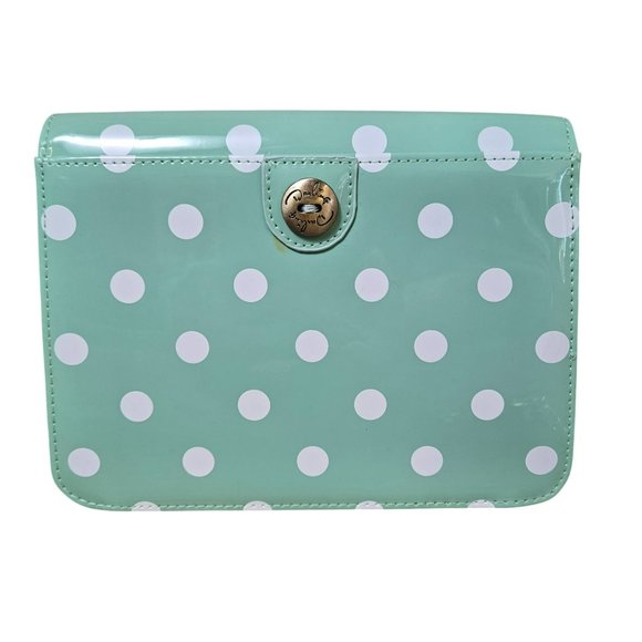 Darling London Matilda Bag Duck Egg Green White Polka Dot Bow Clutch Crossbody - Picture 3 of 16